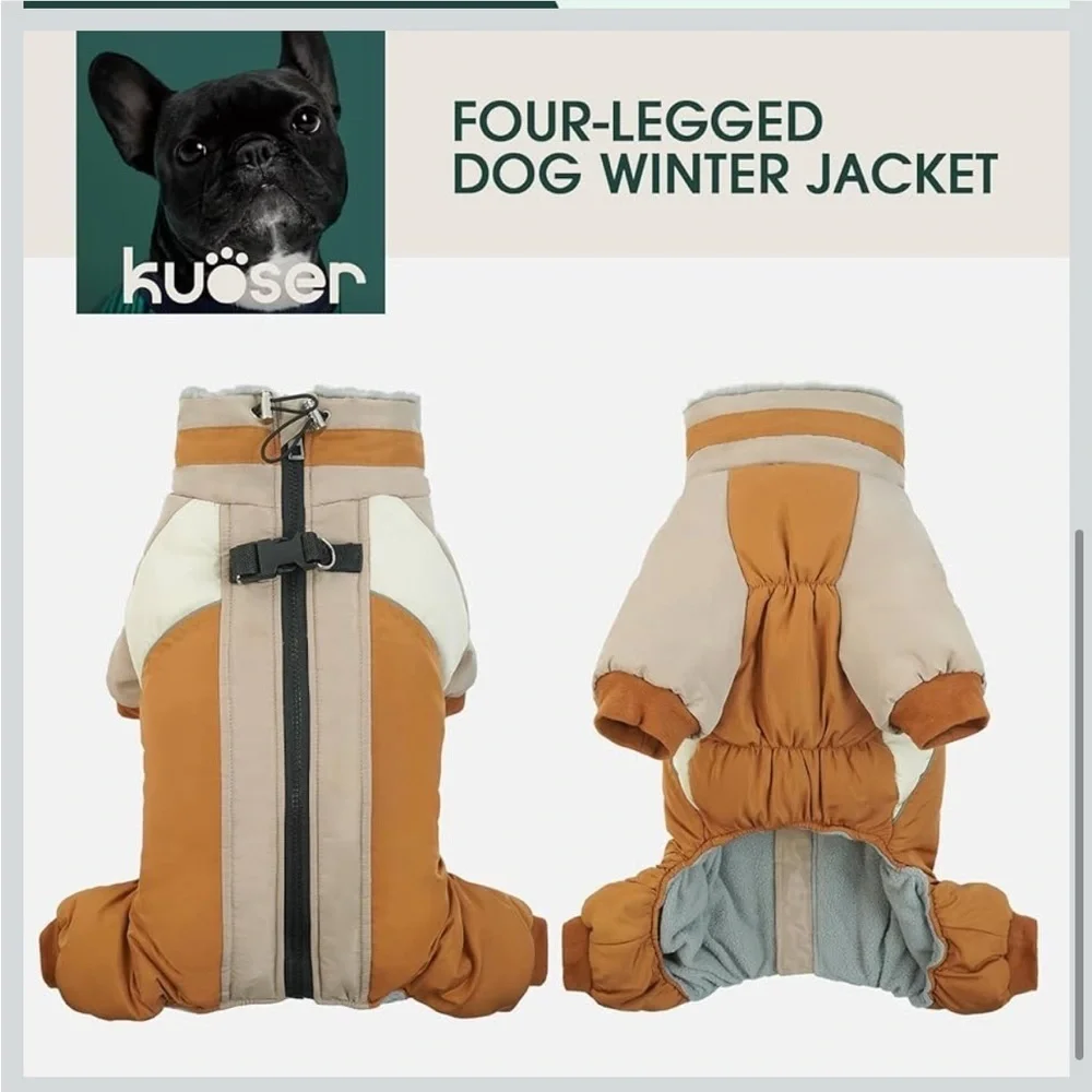 Kuoser Fullbody Dog Coat, Warm Winter Coat With Built-In Harness, L 533- 3